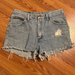 Wrangler Custom DIY Denim Distressed Women's Shorts Size 32 Painted back Vintage